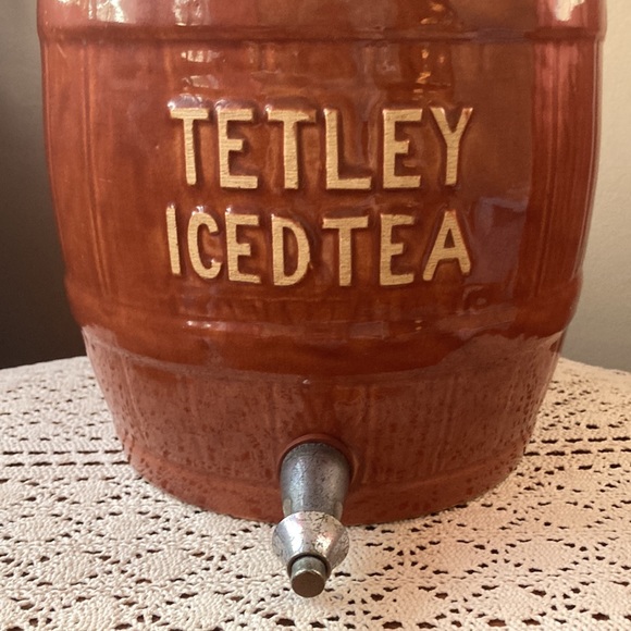 Antique Tetley Iced Tea Barrel Display Watt Pottery Dispenser - Picture 4 of 8